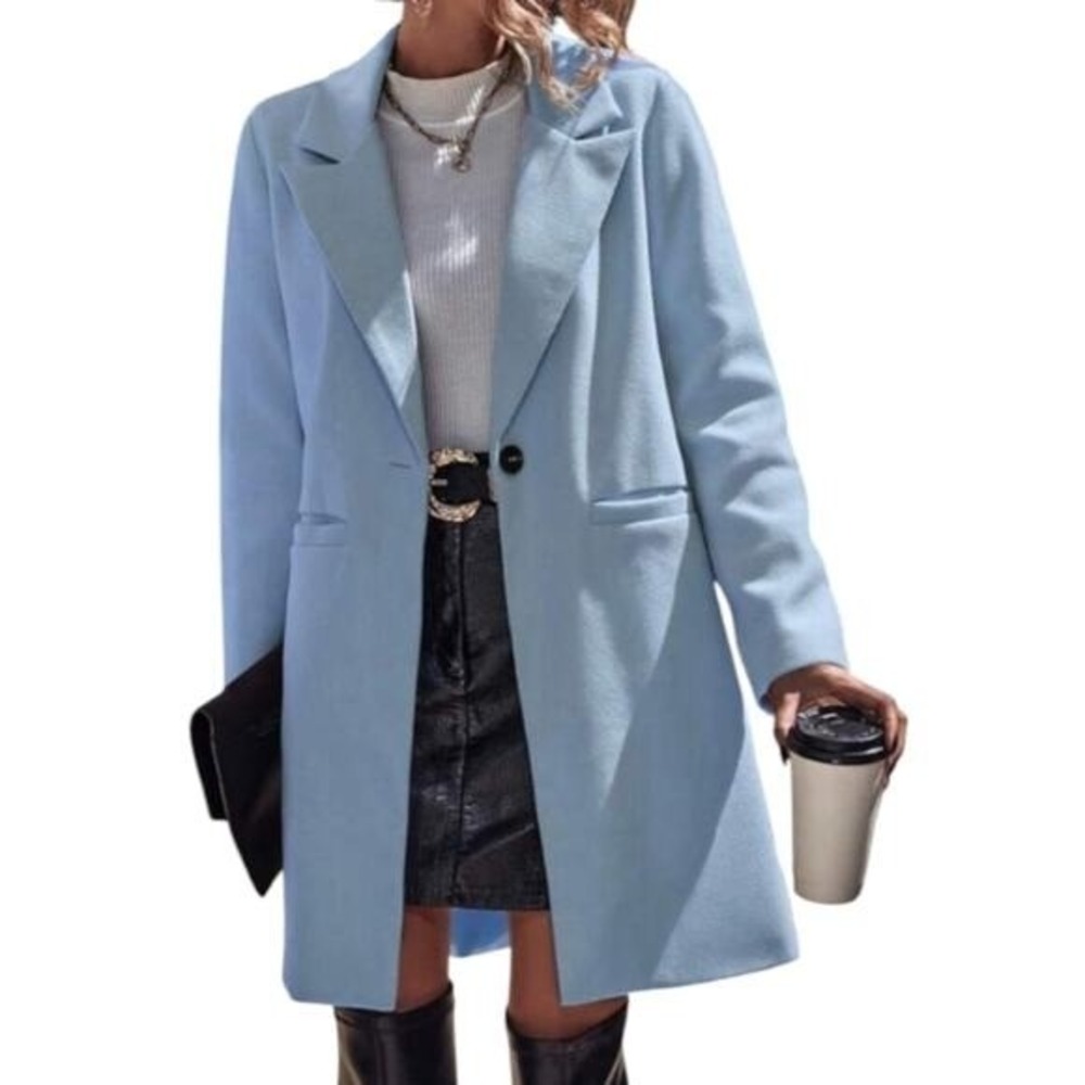 Halston Women's Light Blue Wool Blend Blazer Pea Coat Walking Womens Size L New